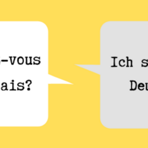 Skilt med tekst: Ich spreche deutsch Parlez vous francais